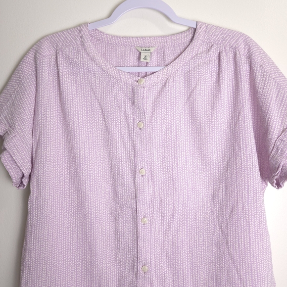 L.L.Bean No Collar‎ Round Neck Organic Cotton Short Sleeve Shirts Blouse M - Picture 2 of 7